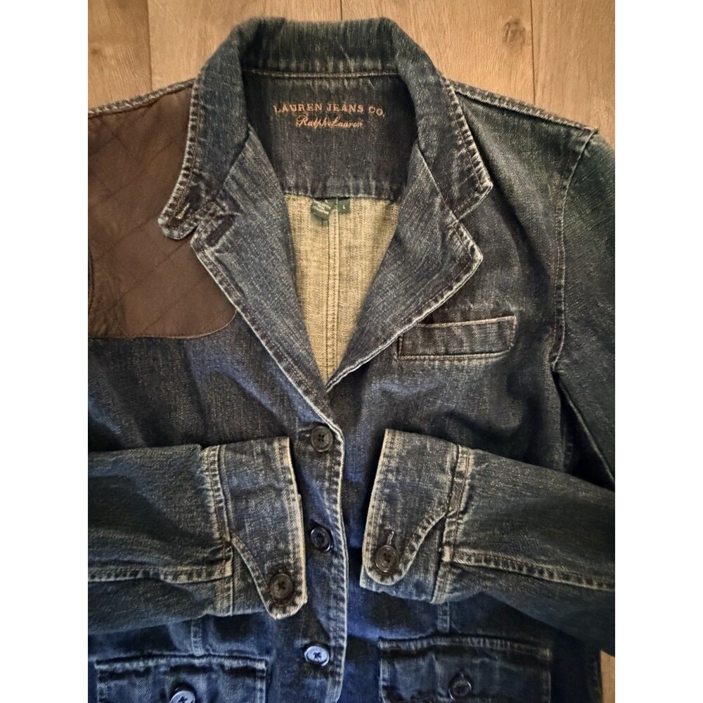 Ralph Lauren Jeans Co Premium Denim Leather Jacket Button Up Sz Large Equestrian - Picture 3 of 6